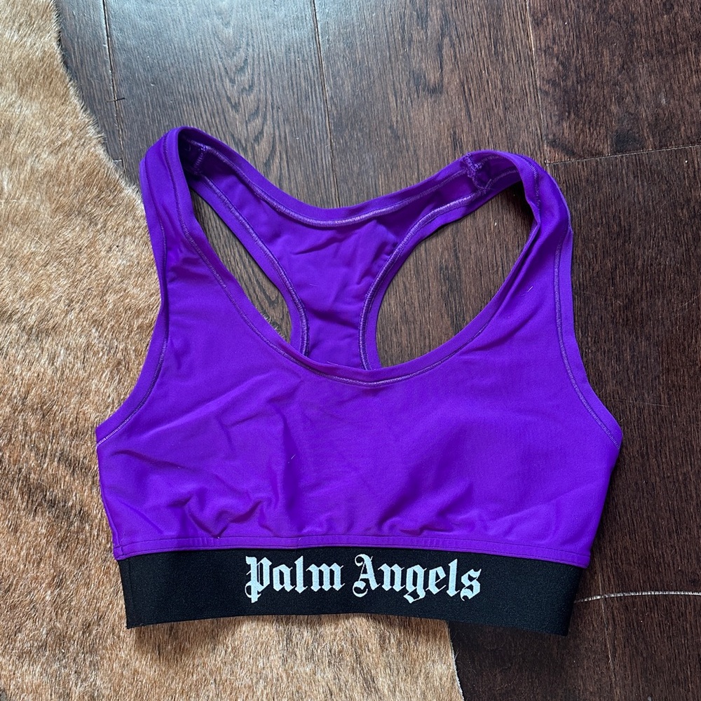 Palm Angels Purple Racerback Logo Band Sports Bra